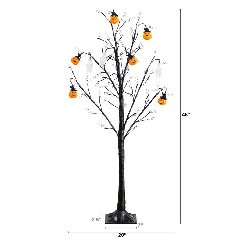 Pre-Lit Skulls and Pumpkins Artificial Halloween Twig Tree - 4' - LED Lights