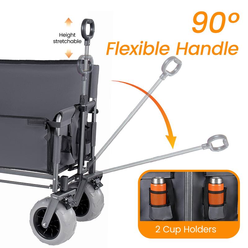 3-in-1 Collapsible Wagon, Convertible Folding Wagon Cart with Rear-Mounted Folding Tabletop, 500lbs Heavy-Duty, 180L Capacity