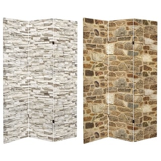 6 ft. Tall Double Sided Stone Wall Canvas Room Divider