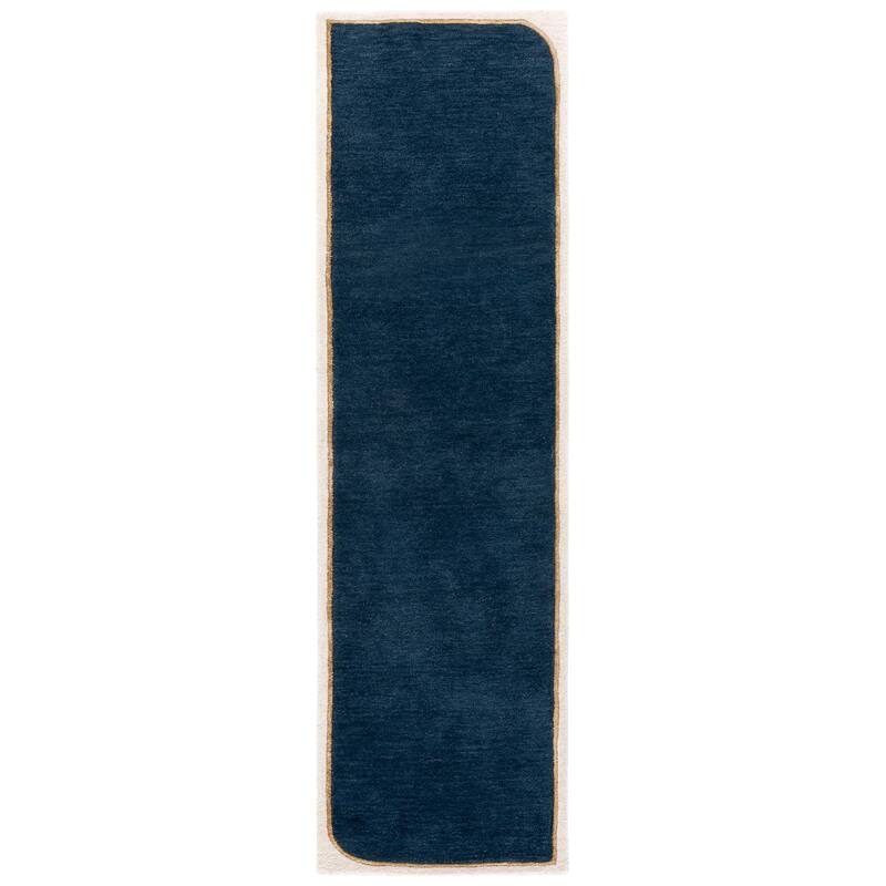 SAFAVIEH Handmade Fifth Avenue Abla Border Design Wool Rug - 2'3" x 8' Runner - Blue