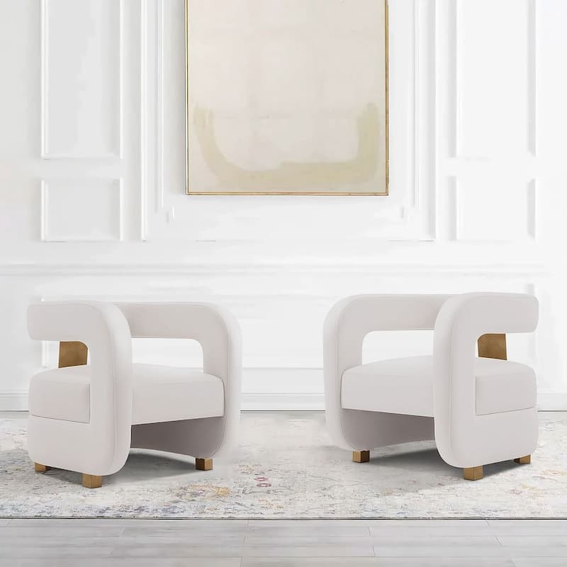 Manhattan Comfort Modern Amirah Velvet Accent Chair Set of 2 - White
