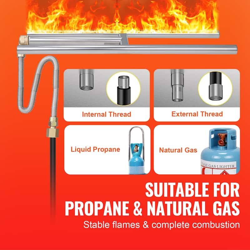 6 x 18 inch Drop-in Fire Pit Pan, Rectangular Stainless Steel Fire Pit Burner, Natural & Propane Gas Fire Pan - 6 x 18 inch