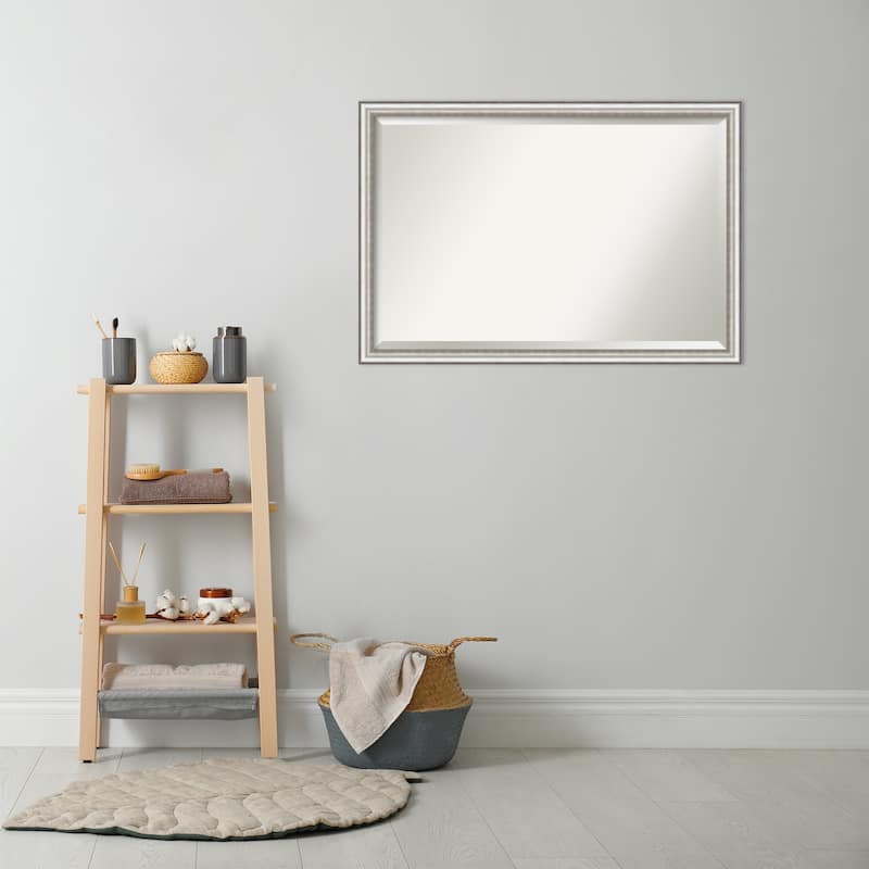 Beveled Bathroom Wall Mirror - Salon Silver Narrow Frame - Salon Silver Narrow