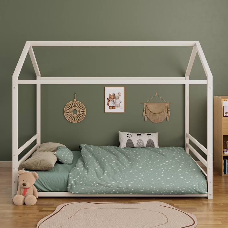 Montessori House Metal Floor Bed with End Guardrails by Harper&Bright Designs