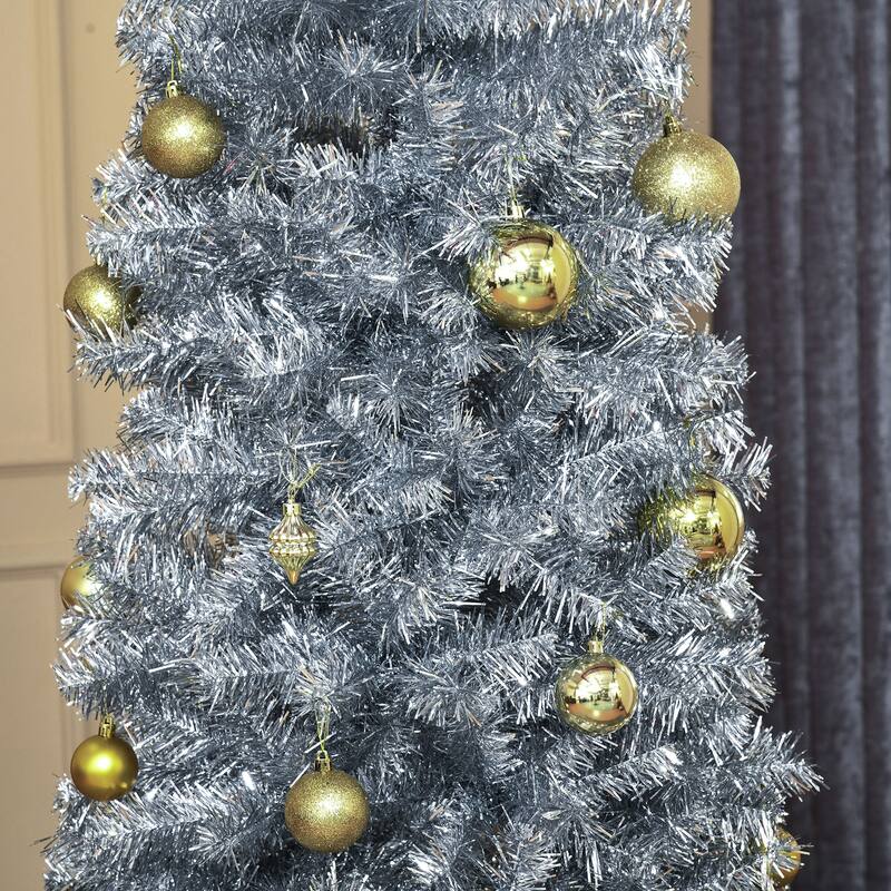 HOMCOM 6' Metallic Silver Christmas Tree with Stand