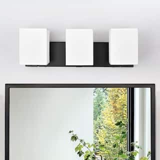 kirahee  Matte Black Bathroom Vanity Light, 3-Light Vanity Lighting fixtures Over Mirror,Wall Sconces with White Fabric Shades