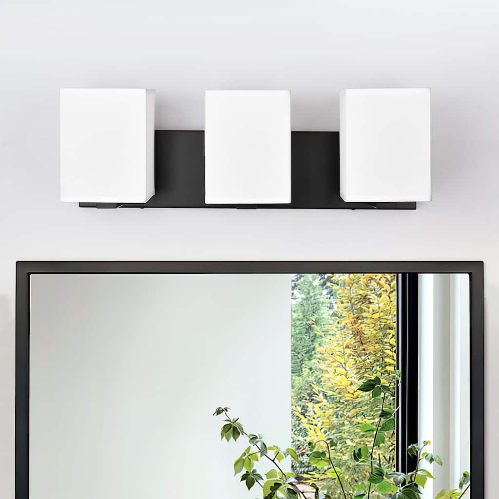 kirahee Matte Black Bathroom Vanity Light, 3-Light Vanity Lighting fixtures Over Mirror,Wall Sconces with White Fabric Shades