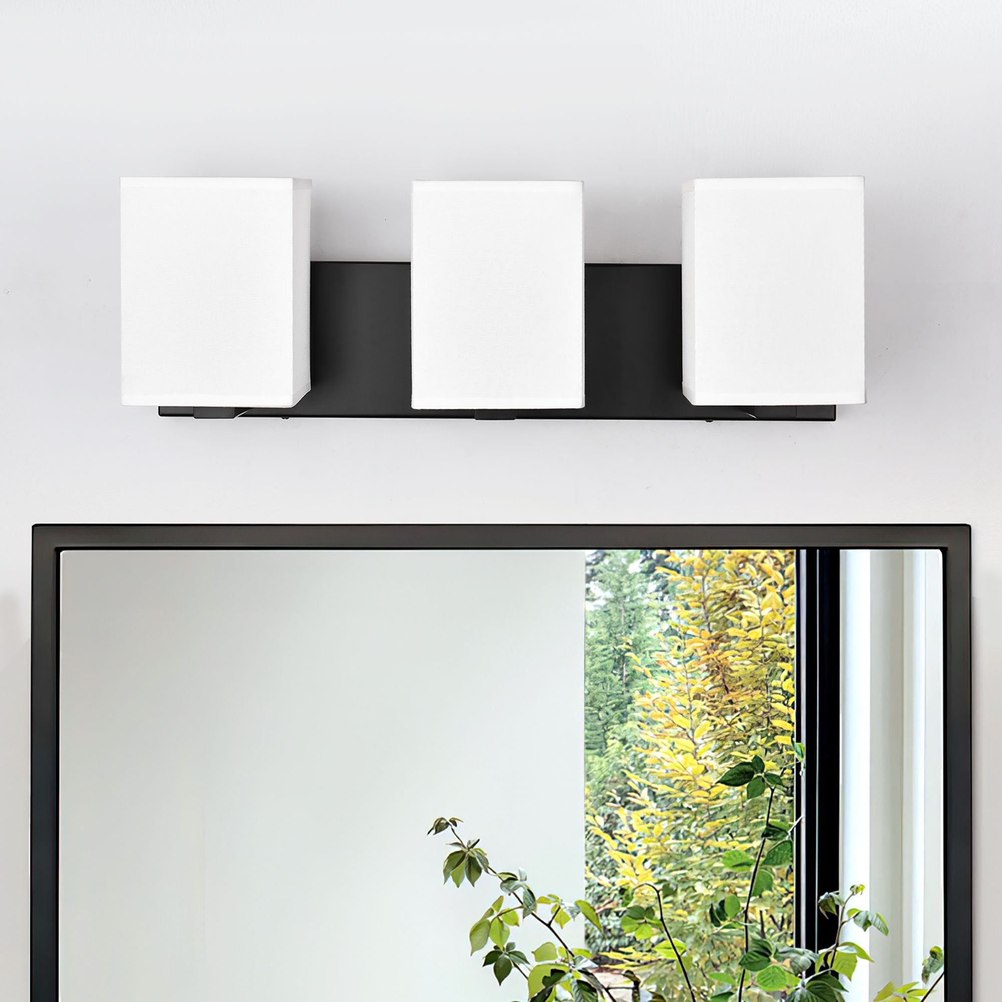 kirahee Matte Black Bathroom Vanity Light, 3-Light Vanity Lighting fixtures Over Mirror,Wall Sconces with White Fabric Shades