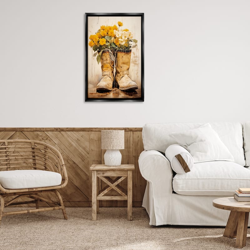 Stupell Flowers in Rugged Country Boots Framed Floater Canvas Wall Art Design By Heidi Kuntz