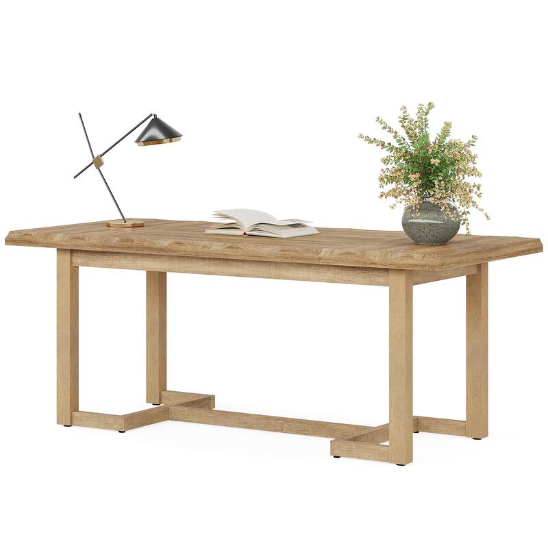 Rectangular Computer Desk, Writing Table with Solid Wood Legs, Executive Desk Workstation for Home Office, Work & Study