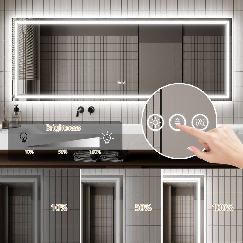 32''×84'' Wall-Mounted Bathroom Vanity LED Mirror with Anti Fog, Dimmable Touch Button, Front and Back Light