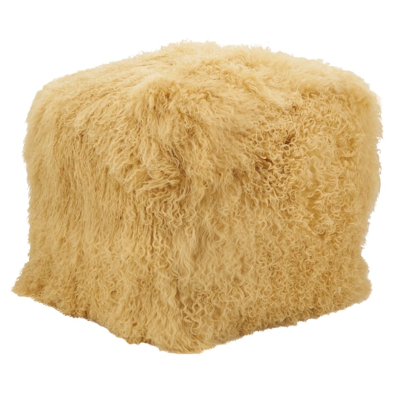 Mongolian Lamb Wool Pouf - Gold