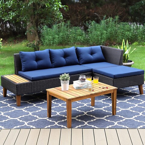 PHI VILLA 3-Piece Outdoor Rattan Sectional Sofa Set