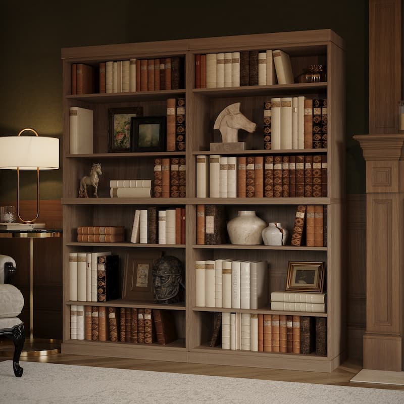 Palace Imports Premium 100% Solid European Oak Hardwood 12-Shelf Modular Bookcase - 64" Wide, 71.5" Tall - Natural-Oak