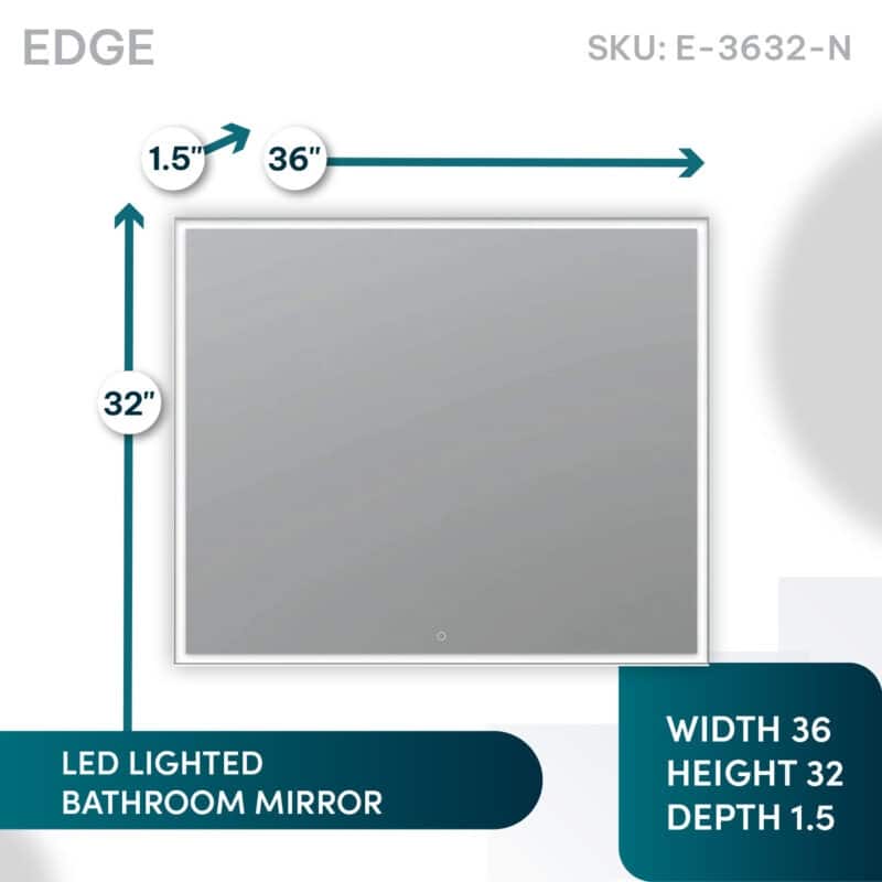 AQUADOM Edge 36" Led Lighted Mirror for Bathroom with Defogger, Touch Control. - 36"x32"x1.5"