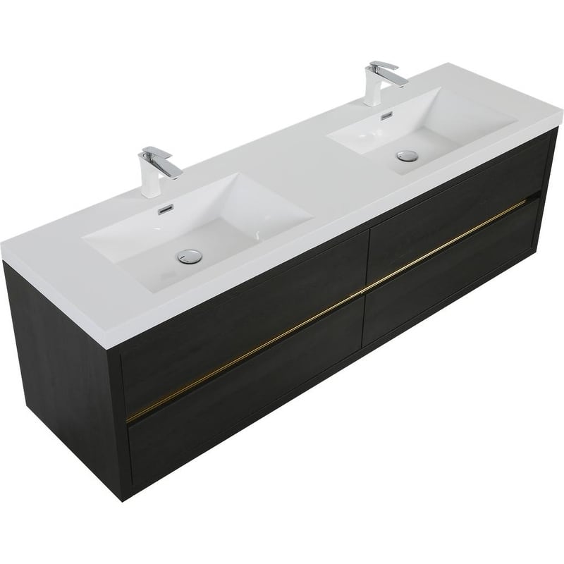 ABRUZZO 72" Floating Bathroom Vanity Double Sink with Stone Resin Top Four Soft Close Drawers