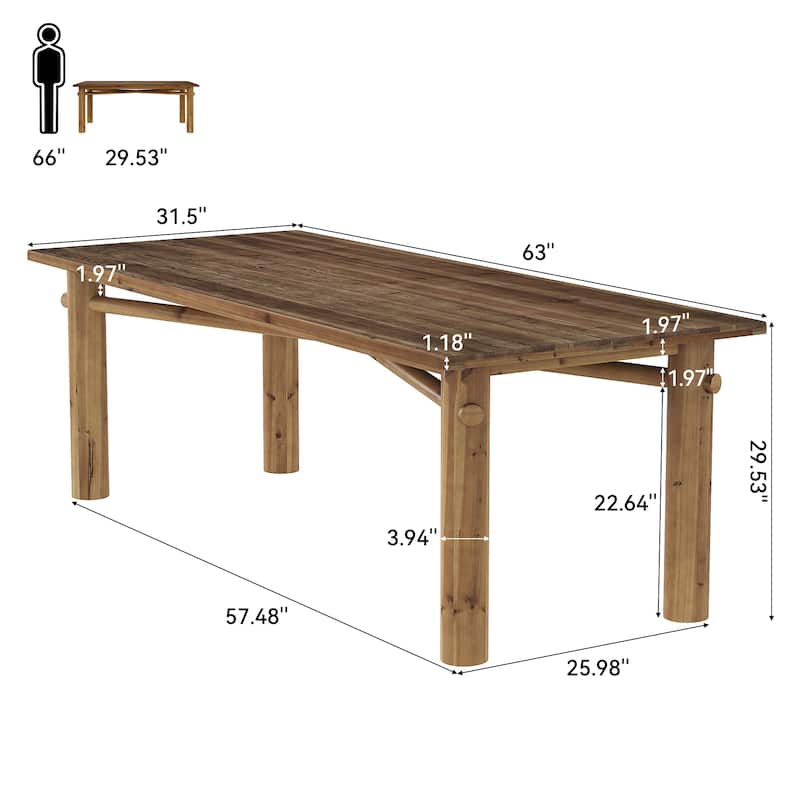 63'' Solid Wood Dining Table Real Wood Kitchen Table for 6, Strong Legs