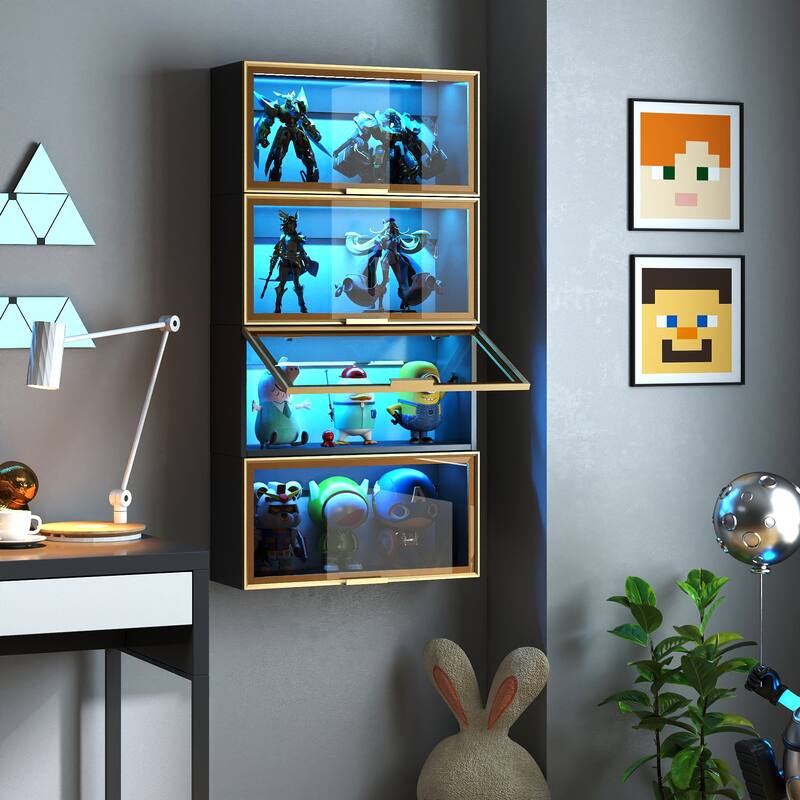 Anmytek Black Hanging Kitchen Pantry, Up-Flip Door Wall Mounted Spice Rack Storage Cabinet