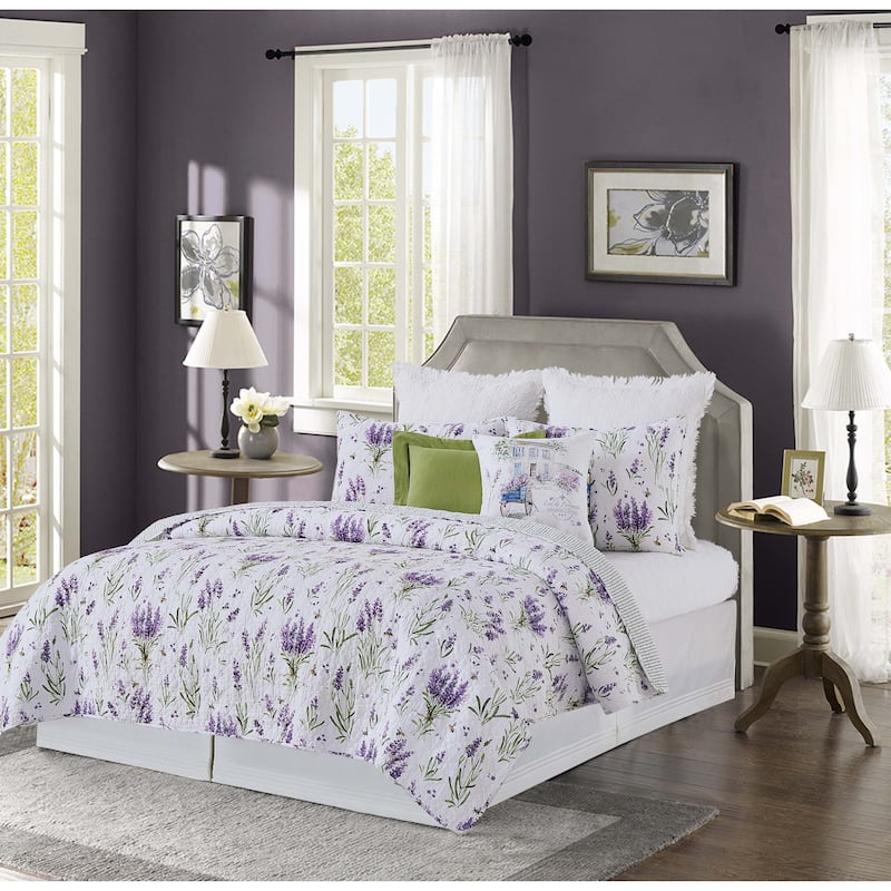 Lavender Fields Cotton Reversible Machine Washable Quilt Set