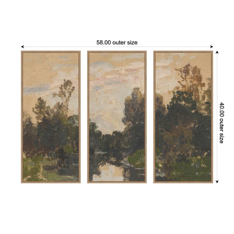 Kate and Laurel Landscape by the River Barycz Adolf Dressier 3 Piece Framed Canvas Wall Art Set by Nostalgia Prints