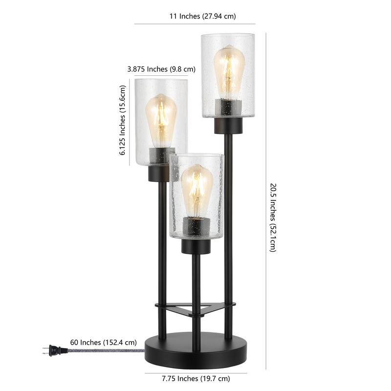 Juliana Modern 20.5" 3-Light Iron/Seeded Glass Modern Industrial LED Table Lamp, Black by JONATHAN Y - 1 Bulb