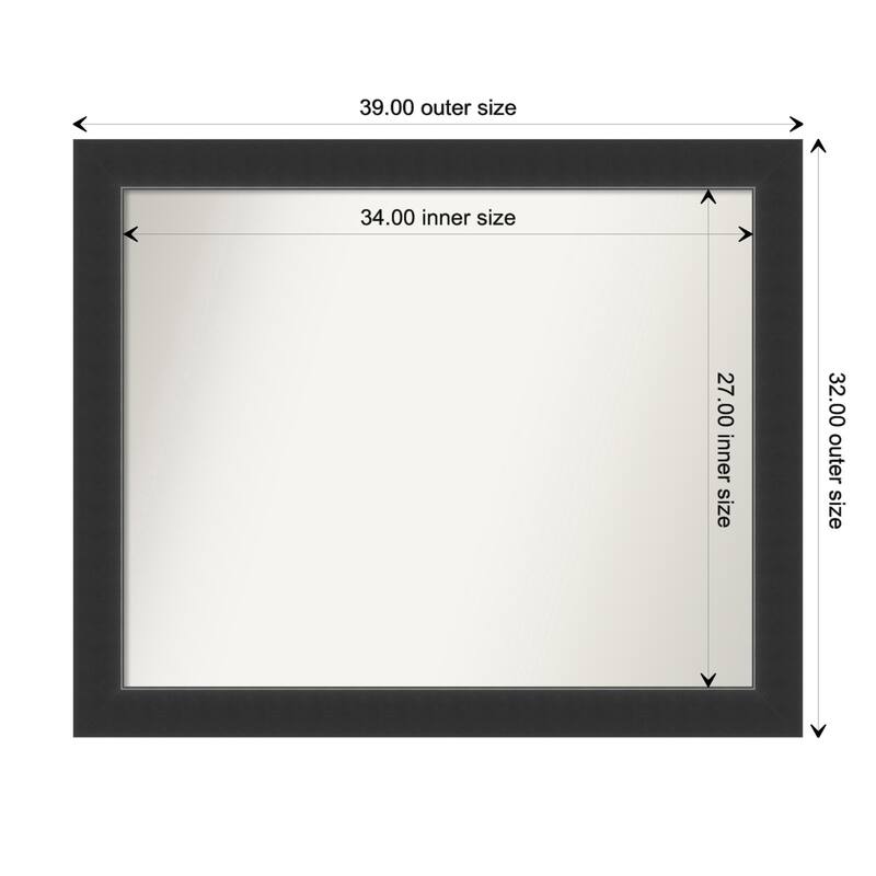Corvino Black Framed Non-Beveled Custom Wall Mirror, Bathroom Vanity Mirror - Outer Size: 39 x 32
