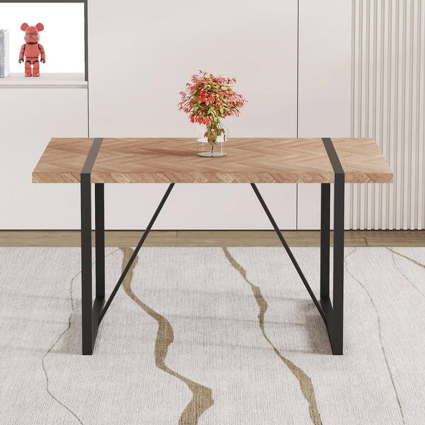A minimalist retro rectangular dining table with a specially textured ...