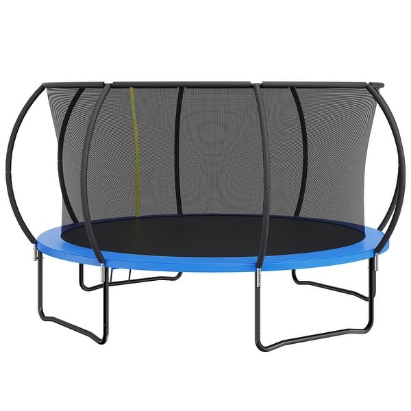 slide 2 of 17, Outdoor Trampoline with Net Ladder and Curved Poles for Kids & Adults 450 LBS
