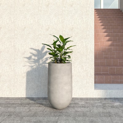 Topiary Mid-Century Modern Cylinder Fiberstone and MgO Clay Planter Pot Drainage Holes for Indoor Outdoor Home Office Patio