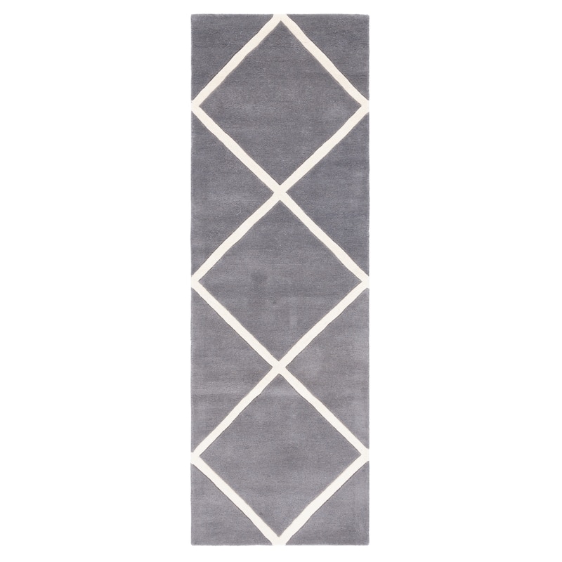 SAFAVIEH, Handmade Chatham Ezzelina Modern Moroccan Wool Rug - 2'3" x 9' Runner - Dark Grey/Ivory