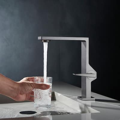 Deck Mounted Right-angle Bathroom Faucet Single Hole with Single Handle, Black/Gold/Grey
