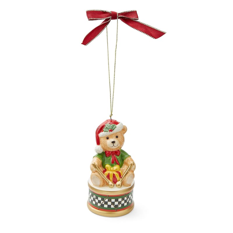 Spode Tree Teddy Bear On A Drum Ornament - Multi