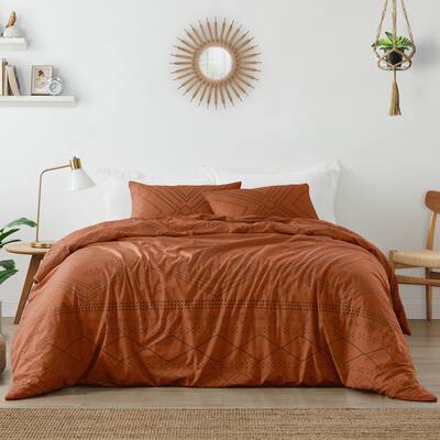 Sweet Jojo Designs Orange Boho Bohemian Tribal King Duvet Cover Bedding Set - Rustic Woodland Southwest Geometric Urban Retro