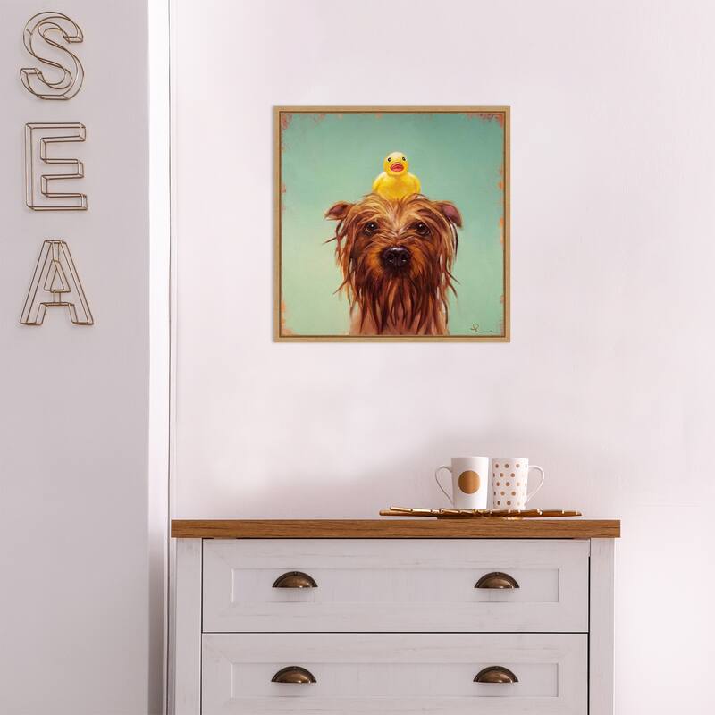 Bath Time (Dog and Duck) by Lucia Heffernan Framed Canvas Art
