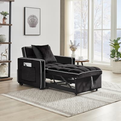 Convertible Velvet Sofa Bed Chair with Adjustable Back, Multi-Functional Recliner & Bed