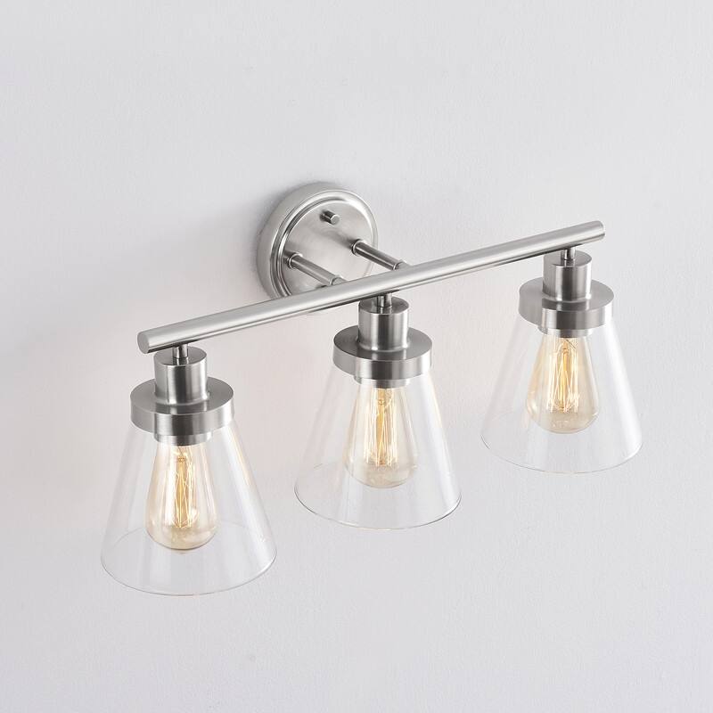KAWOTI 22.25 inch 3-Light Brushed Nickel Vanity Light with Bell Glass