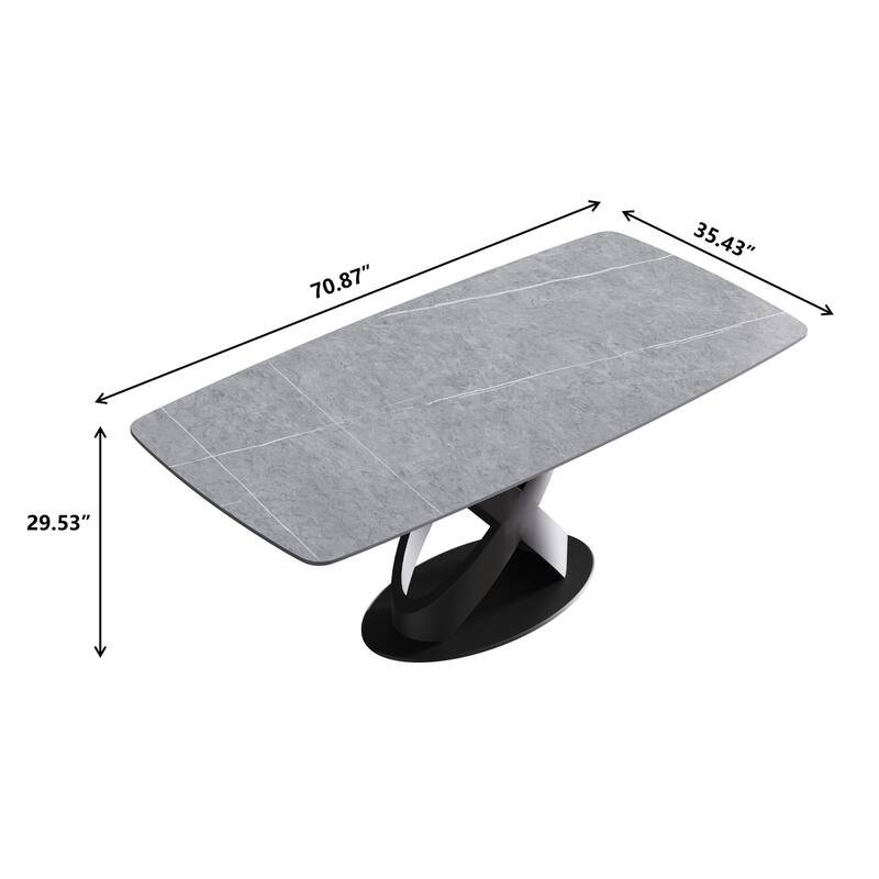 71" Rectangular Dining Table,Sintered Stone Tabletop Carbon Steel Legs