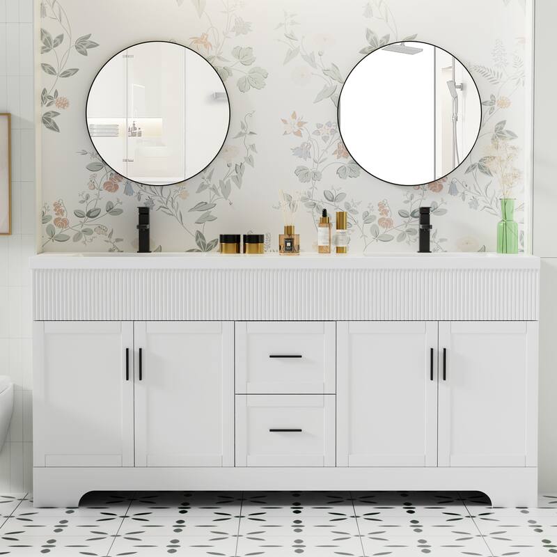 Wavy Line 30"/36"/48" Bathroom Vanity Set with Sink & Faucet - 72" - 72"White