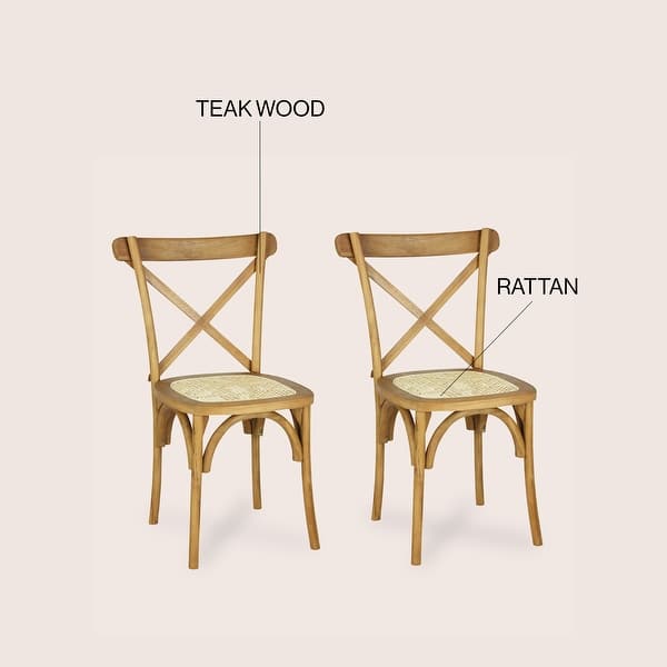 dimension image slide 1 of 5, Colmar Classic Traditional X-Back Wood Rattan Dining Chair, Natural (Set of 2) by JONATHAN Y
