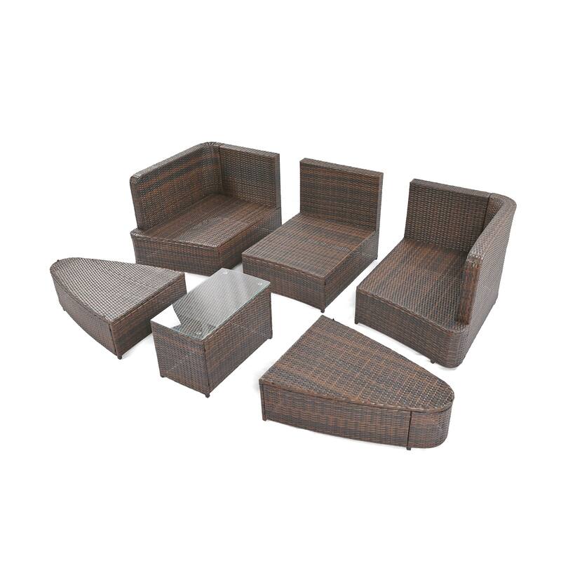 Roomfitters 6-Piece Patio Outdoor Conversation Round Sofa Set with Coffee Table