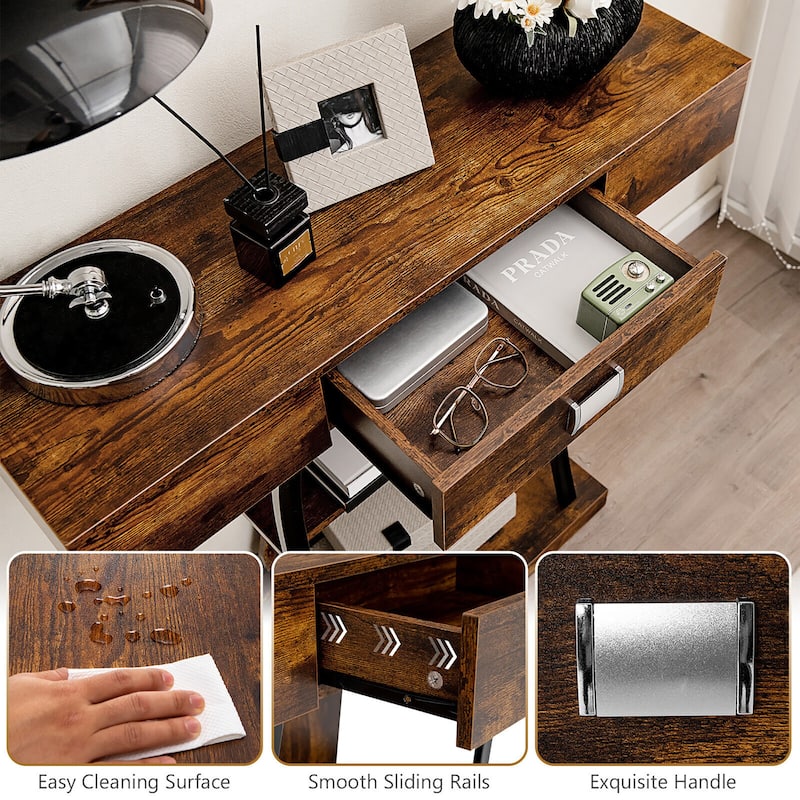 Gymax Console Sofa Table w/ Drawer and 2-Tier Shelves for Entryway
