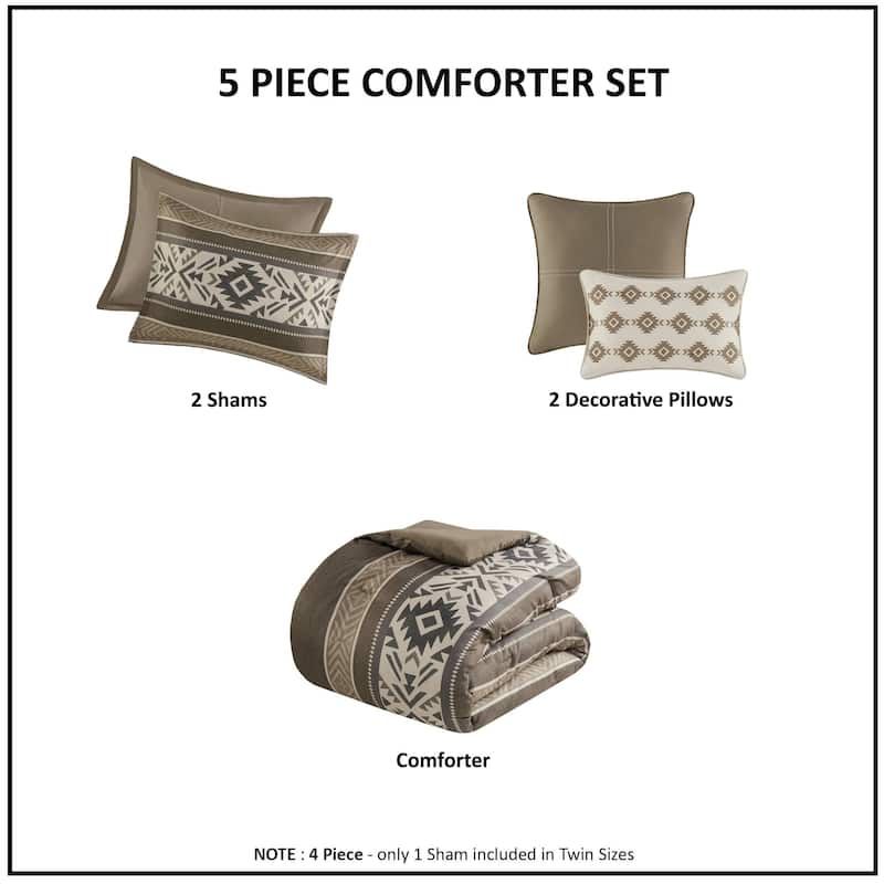 Madison Park Mariposa 5 Piece Stripe Herringbone Comforter Set with Throw Pillows