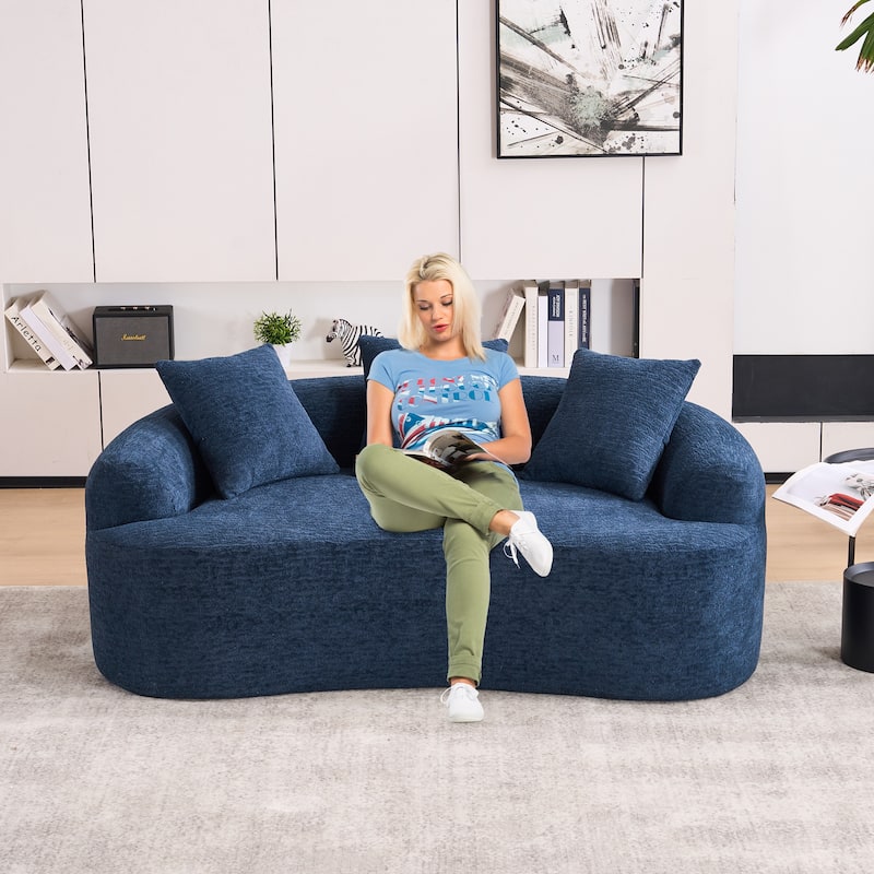 65" Classic 2-Seater Fabric Sofa with Memory Foam & 3 Pillows