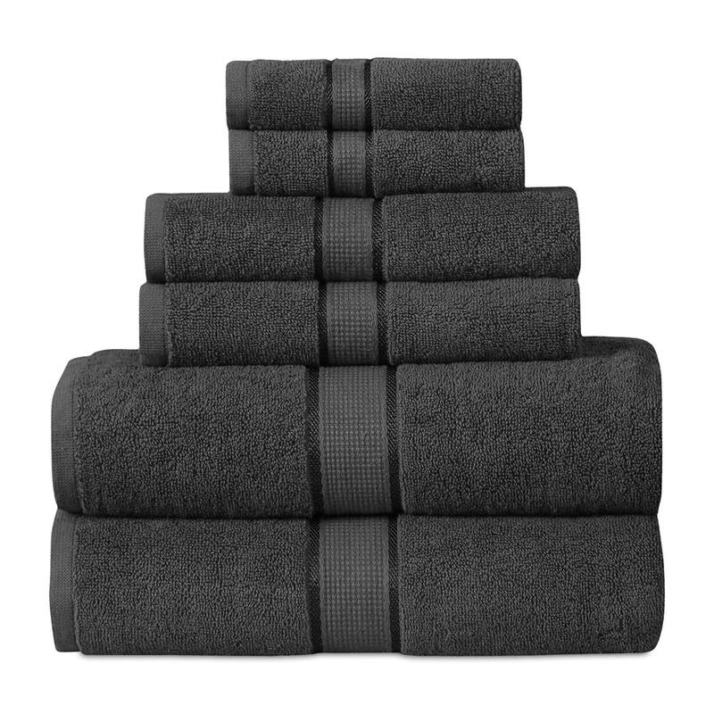 Luxurious 100% Cotton Absorbent 600 GSM 6 Piece Bathroom Towel Set 2 Washcloths, 2 Hand Towels, 2 Bath Towels - Grey