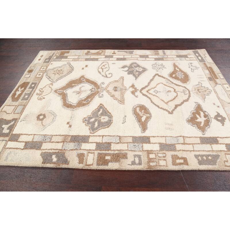 Abstract Modern Oriental Moroccan Area Rug Hand-knotted Wool Carpet - 5'5" x 7'2"