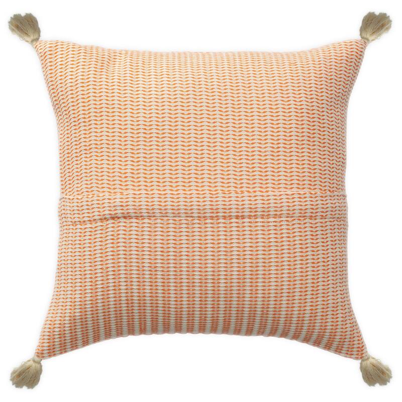 Striped Loomed Cotton Throw Pillow Cover with Tassels - 18" - Orange and Cream