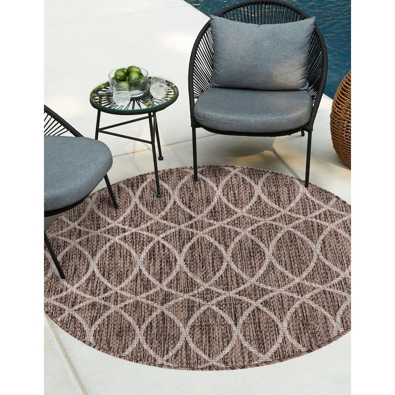 Outdoor Khence Collection Area Rug - Brown - 4' Round