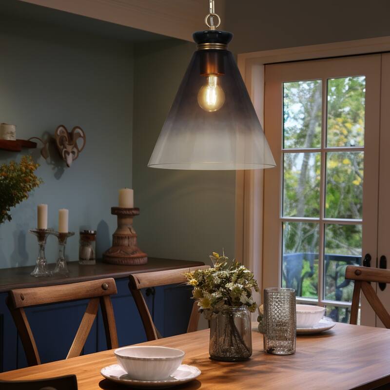 Modern Coastal Style 1-Light Large Pendant Light Fixture with Gradient Smoky Gray Semi-Transparent Glass for Dining Room