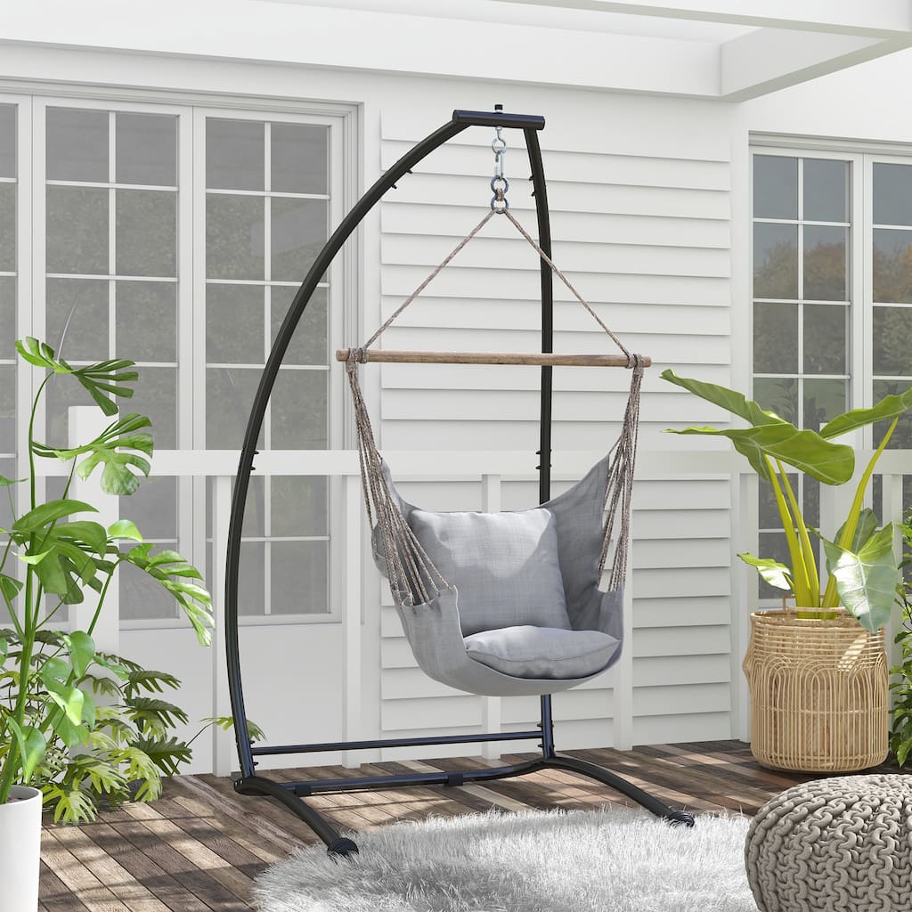 Outsunny Hammock Chair Stand, C Shape Hanging Heavy Duty Metal Frame Hammock Stand for Hanging Hammock Air Porch Swing Chair