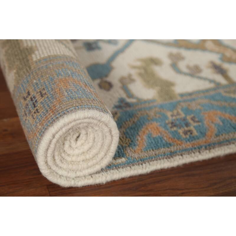 All-Over Oushak Indian Runner Rug Handmade Wool Carpet - 2'7"x 7'8"